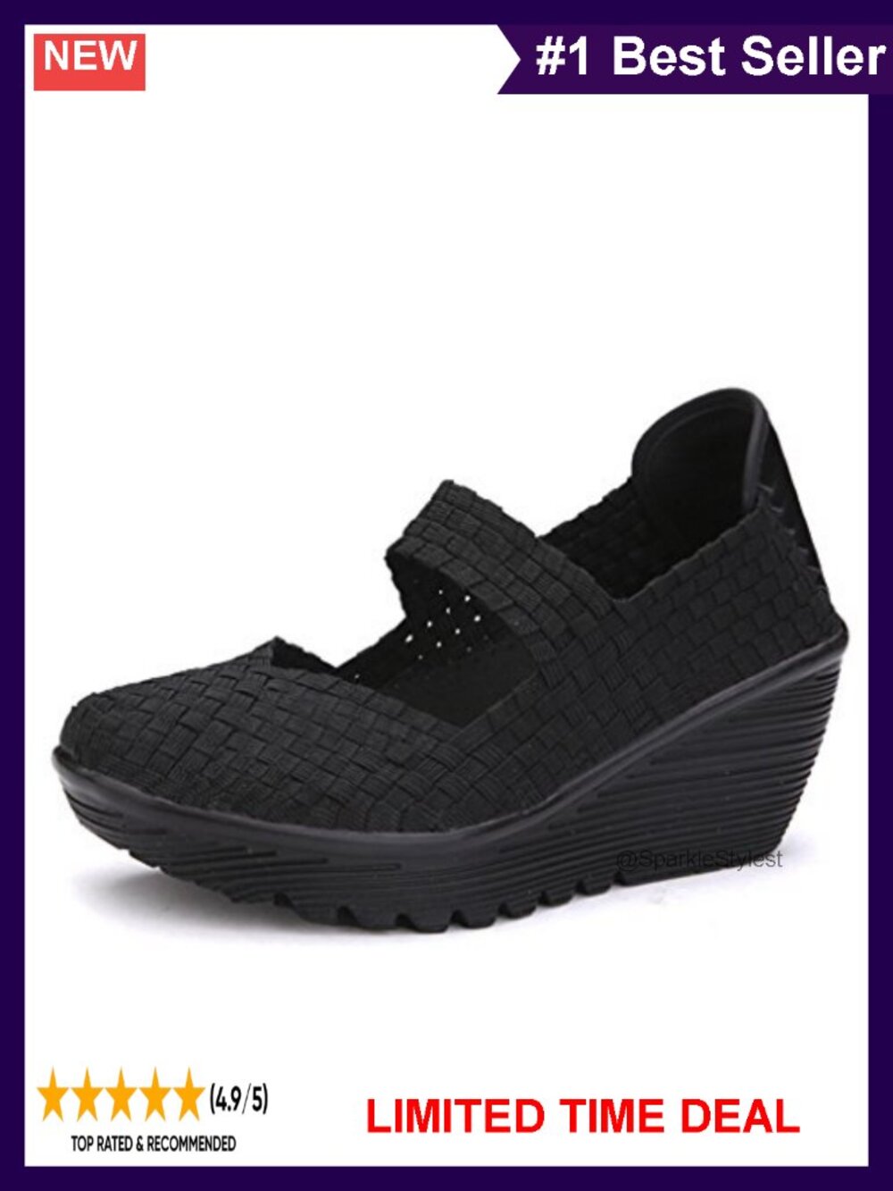 Woven Platform Wedge Sandals Mary Jane Comfort Walking Shoes